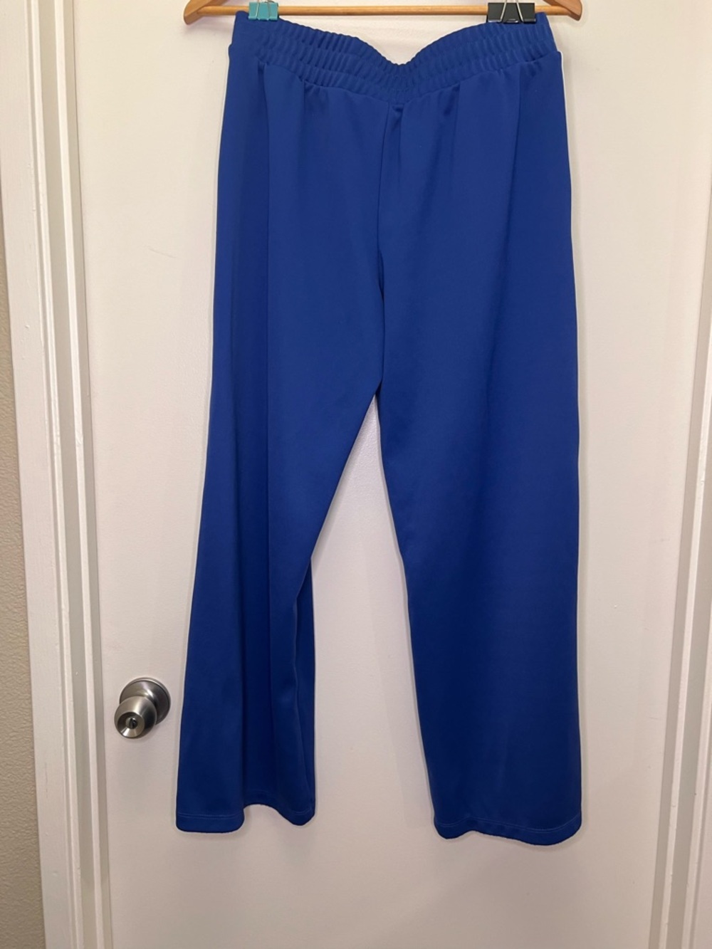 Retro Blue Track Pants White Stripe Wide Leg 90s Sporty Chic Athleisure - Picture 4 of 7